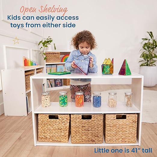 ECR4Kids Streamline 2-Shelf Double-Sided Storage Cabinet, 24in, Classroom Furniture, White Wash