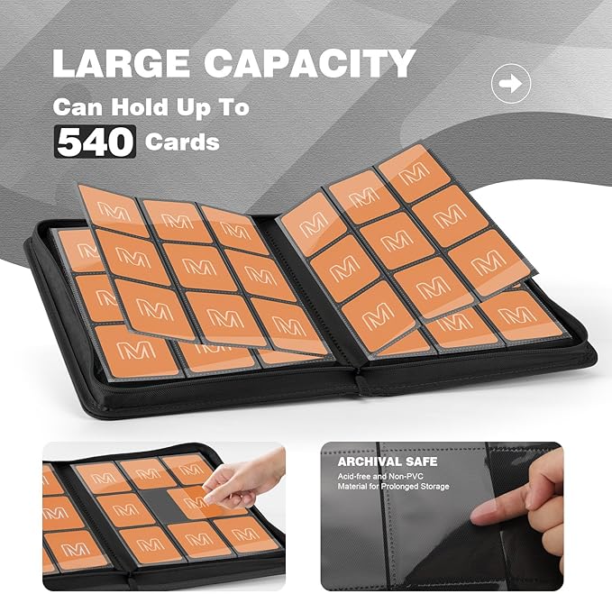Trading Card Binder with 9 Side Loading Pocket Card Album Hold Up to 540 Cards PU Card Collection Binder, Collectible Albums Card Folder for MTG, TCG, Sports Cards