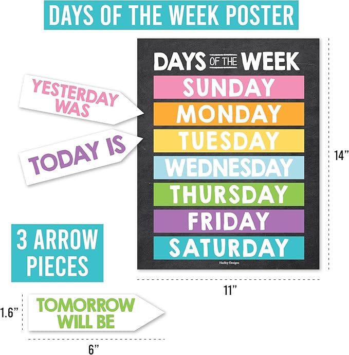 Hadley Designs Classroom Calendar Set Bulletin Board Decorations - School Calendar for Classroom Elementary, Preschool Must Haves, Homeschool & Daycare Essentials, Chalkboard Teacher Calendars
