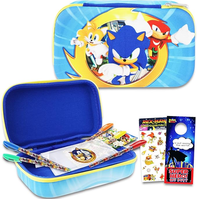 Nintendo Sonic Pencil Case for Kids - Sonic the Hedgehog Pencil Holder Bundle with Sonic Molded Pencil Case and 5 Sonic Gel Pens Plus Stickers | Sonic School Supplies Set