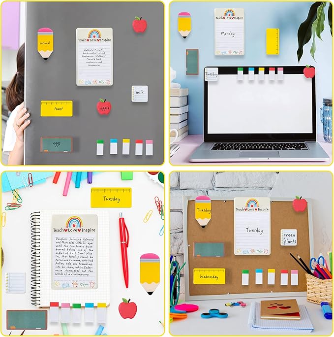 Xqumoi 4 Pack Teaching is A Work of Heart Sticky Notes Set - Ruler Blackboard Pencil Apple Shape Self-Stick Note Pads Teacher Appreciation Gift Writing Memo Pads Page Marker School Office Supplies