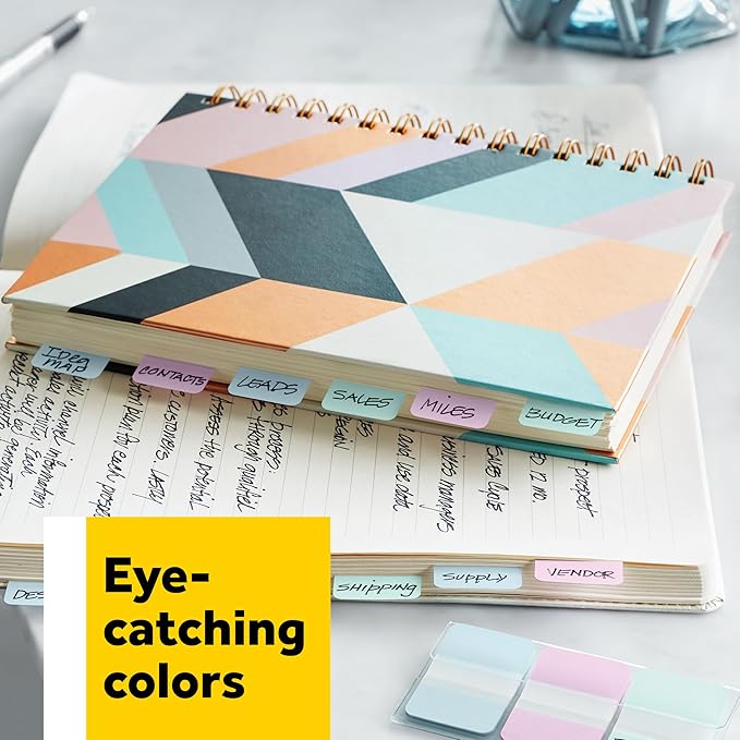 Post-it Tabs, .625 in Solid, Aqua, Yellow, Pink, Violet, 10/Color, 40/Dispenser (676-AYPV)