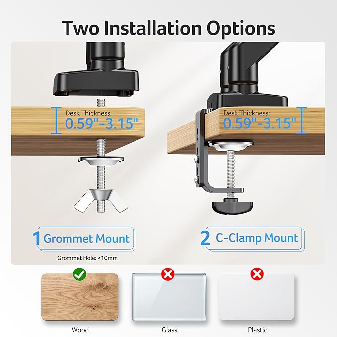 Acer Dual Monitor Arm, Computer Desk Arm with VESA Mounts for 17–32″ Screens, Fully Adjustable Gas Spring Monitor Stand, C-Clamp and Grommet Mounting Base, Fits 4.4 to 19.8lbs Computer Monitors