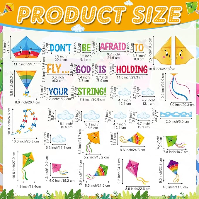 Pasimy Kite Bulletin Board Decorations Set Back to School Classroom Decor Motivational Religious Christian Cutouts Cloud Bulletin Board Borders for Summer Sunday School Home Office Wall Door Supplies