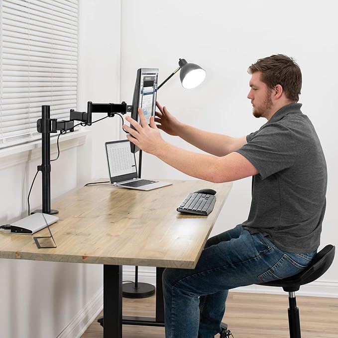 VIVO Single 13 to 32 inch Computer Monitor Desk Mount, Extra Long Adjustable Arm, VESA Stand for 1 Screen, Max VESA 100x100, Black, STAND-V101N