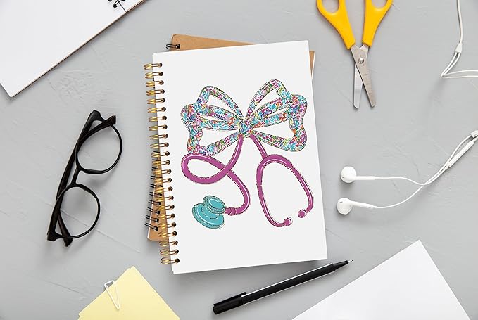 Ecezatik Coquette Floral Stethoscope Bow Nurse Notebook Journal, Nurse Appreciation Gifts for Women, Nursing Medical Graduation Gifts, Nursing Aesthetic Spiral Notebook 5.5x8.3 Inch