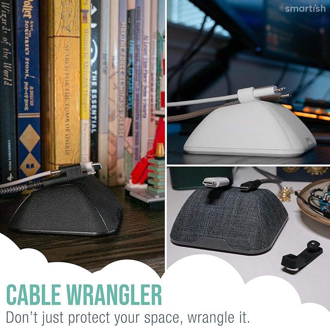Smartish® Magnetic Cord Holder - Cable Wrangler Organizer with Magnet Clips for Charger Management on Desktop, Nightstand for USB-C + Lightning - Black Tie Affair