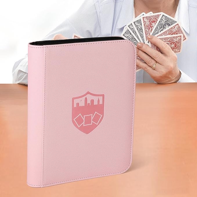 Trading Card Binder 4 Pocket, GERMUN PU Cover Card Binder for 160 Cards, Premium Trading Card Holder Folders, Double Sided Pocket Card Album for MTG, TCG (Pink)
