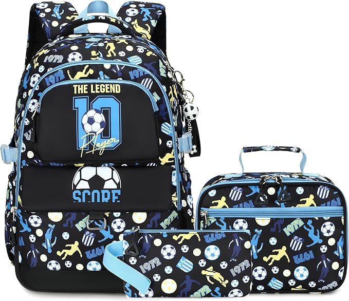 Makukke Kids Backpack for School Boys, 15.6" Soccer Backpack with Lunch Box & Pencil Case, Bookbag For Elementary, Middle School