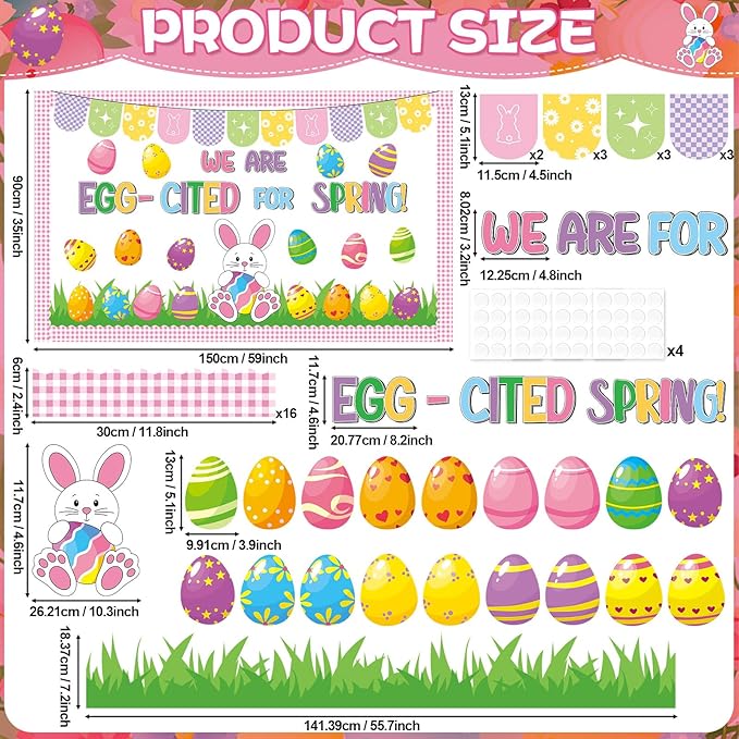 Easter Bulletin Board Decoration Set Spring Bunny Writable Easter Egg Paper Cutouts We are Egg Cited for Spring Classroom Decoration for Party School Classroom Home Nursery Chalkboard Wall Decor