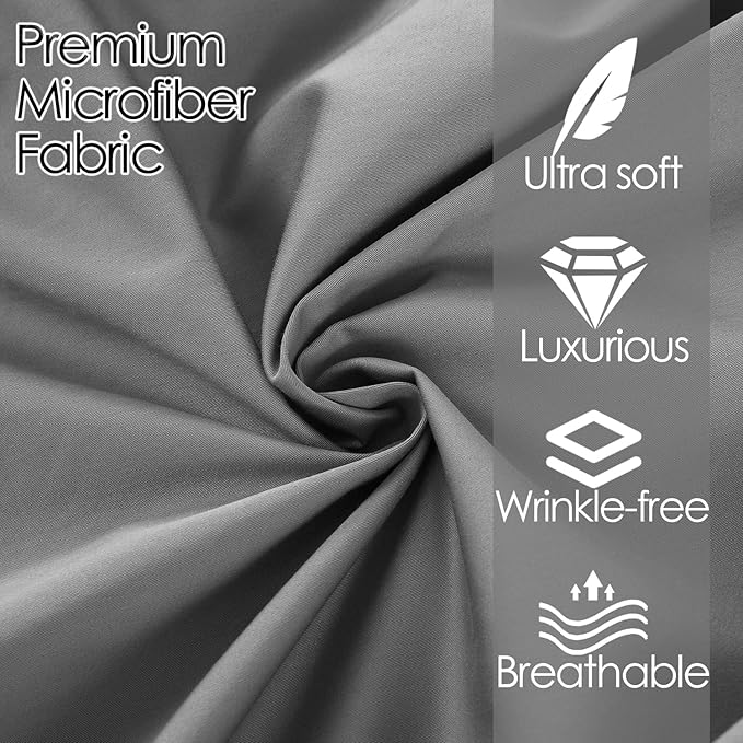 Twin XL Grey Sheet Set, 4 Piece Microfiber Bed Sheets，Soft Flat Bed Sheets Cover, Hotel Luxury 1800 High Thread Count Comfy Sheets, 21" Deep Pocket Fitted Sheets, Wrinkle Free-Grey