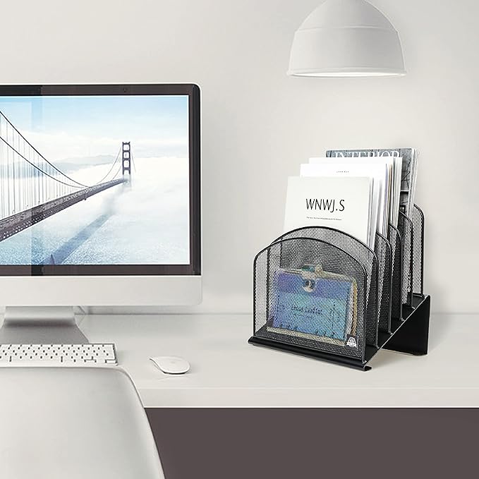Inclined Desk File Organizer,Vertical File Folder Holder Stand Metal Rack File Sorter for Office Classroom Desktop Organization