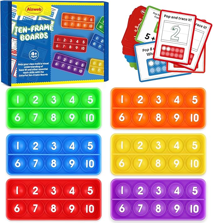 Aizweb Ten-Frame Math Manipulative for Elementary,Counting Number Math Games, Montessori Educational Toy for Kindergarten Classroom Kids 3 4 5 Year Old (Upgraded Version for 20 Task Cards)