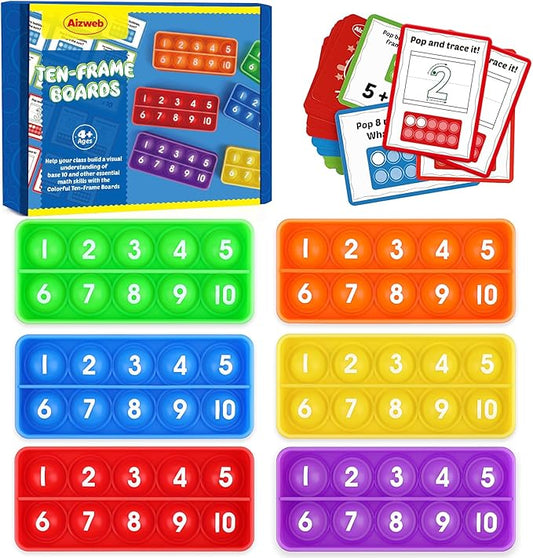 Aizweb Ten-Frame Math Manipulative for Elementary,Counting Number Math Games, Montessori Educational Toy for Kindergarten Classroom Kids 3 4 5 Year Old (Upgraded Version for 20 Task Cards)