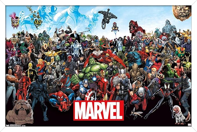 Marvel Comics The Marvel Lineup Wall Poster, 22.4L" x 14.7W", White Framed Version