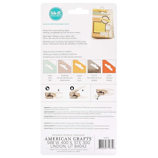 We R Memory Keepers Euro Hook Paper Punch, 1.5 Inch Reach, Use with Paper, Clipboard, Fabric, Thin Tin, Leather, & Plastic, Scrapbooking, Card Making