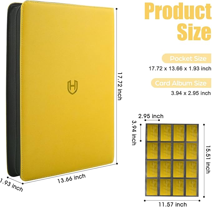 Card Binder 16 Pocket with Zipper, 1024 Pockets Trading Card Holder Book, Premium PU Cover Zip Folder Binder, Side Loading Carrying Case Binder Album for TCG, MTG, Sports Cards, Game Cards