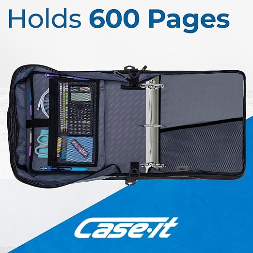 Case-it Mighty Zip Tab School Zipper Binder | 3-Inch O-Rings, 600-Sheet Capacity, 5-Subject Expanding File Folder, Multiple Pockets & Storage Organizer, Shoulder Strap | D-146 Dinosaur Mountain
