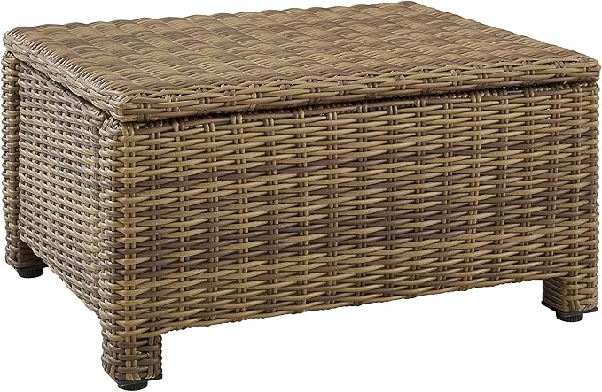 Crosley Furniture Bradenton Wicker Outdoor Ottoman Foot Rest for Patio, Deck, Porch, Brown with Navy Cushions