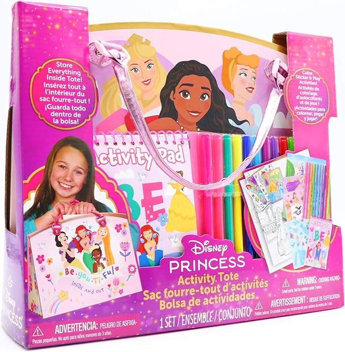 Disney Princess Activity Tote – Ultimate Princess Adventure Bag with Coloring Books, Stickers, Crayons & Games – Travel-Friendly Art Set for Girls Ages 3+ – Great Gift for Creative Play