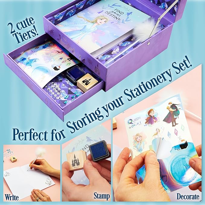Disney Stitch Notebook Stationery Set Kids Diary DIY Journal Kit and Craft Supplies (Purple Frozen)