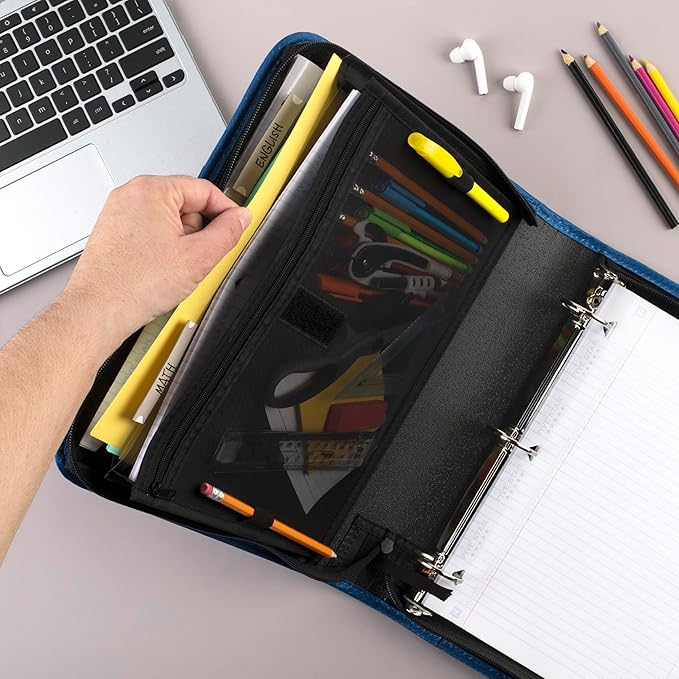 Five Star Zipper Binder, 1-1/2 Inch 3-Ring Binder with Round Rings, 3-Pocket Expanding File, 500 Sheet Capacity, Blue (72202)