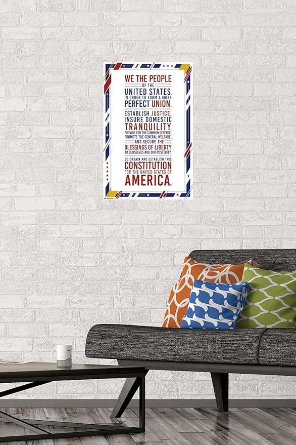 Trends International The United States Of America - Constitution Preamble Wall Poster, 14.725" x 22.375", Premium Poster & Mount Bundle