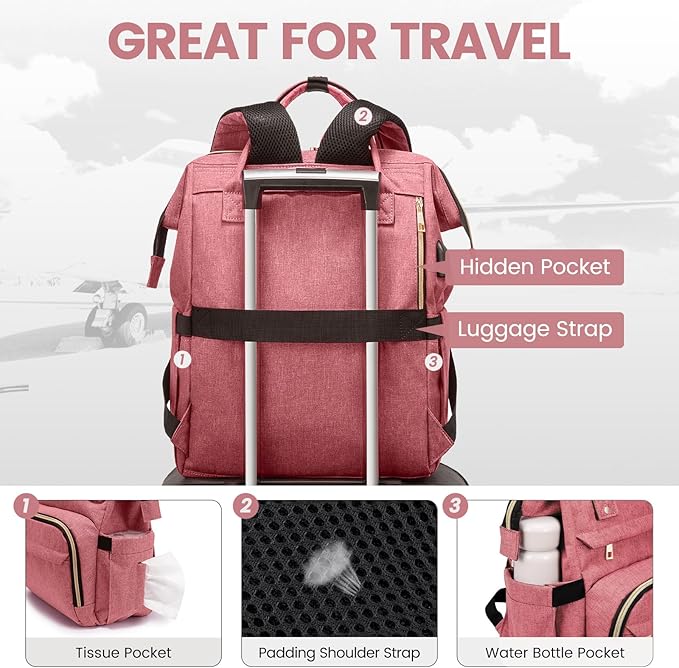 LOVEVOOK Laptop Backpack for Women,15.6 Inch Professional Womens Travel Backpack Purse Computer Laptop Bag Nurse Teacher Backpack,Waterproof College Work Bag Carry on Back Pack with USB Port,Light-red