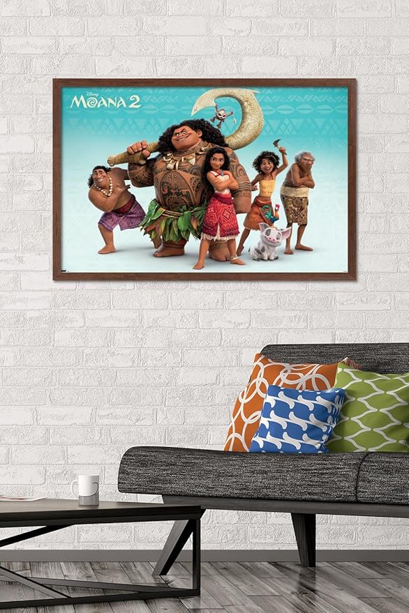 Disney Moana 2 - Group Wall Poster, 34L" x 22.4W", Mahogany Framed Version