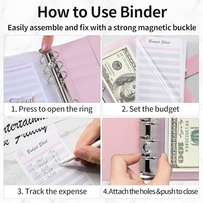 Sooez Budget Binder with Zipper Cash Envelopes & Expense Sheets for Budgeting and Saving Money, Money Organizer for Cash with Category Labels, Money Saving Binder Cash Wallet Envelope
