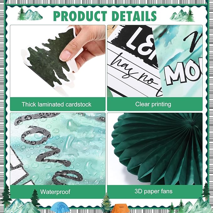 Pajean 62 Pcs Mountains Classroom Bulletin Board Decorations Green with 3D Paper Fans Inspirational Posters Cutouts Moving Mountain Motivational Bulletin Board for School Classroom Home Decorations