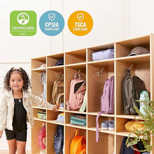 ECR4Kids 10-Section Coat Locker with Tray Storage Compartments, Classroom Furniture, Natural