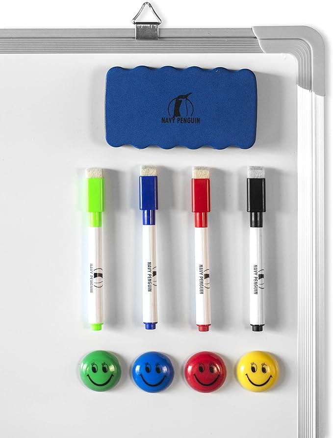 Whiteboard Set - Dry Erase Board 18 x 24 in with 1 Magnetic Dry Eraser, 4 Drywipe Markers and 4 Magnets - Small White Hanging Message Scoreboard for Home and Office (18x24 in)