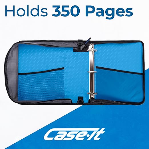 Case-it Universal Zipper Binder | 2-Inch O-Rings, 13-Inch Laptop/Tablet Padded Pocket, 400 Sheet Capacity, Multiple Storage Pockets & Shoulder Strap | School & Office Organizer | LT-007 Denim Blue