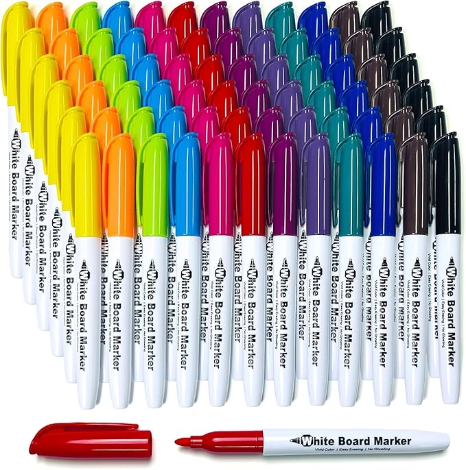 SFAIH Dry Erase Markers Fine Point 12 Colors, 72 Pack (6 Dozen) - Bulk Low Odor Whiteboard Markers for Semester Supply, Office Inventory, Art Studio | 5 Sizes: 12/24/48/72/144 Packs