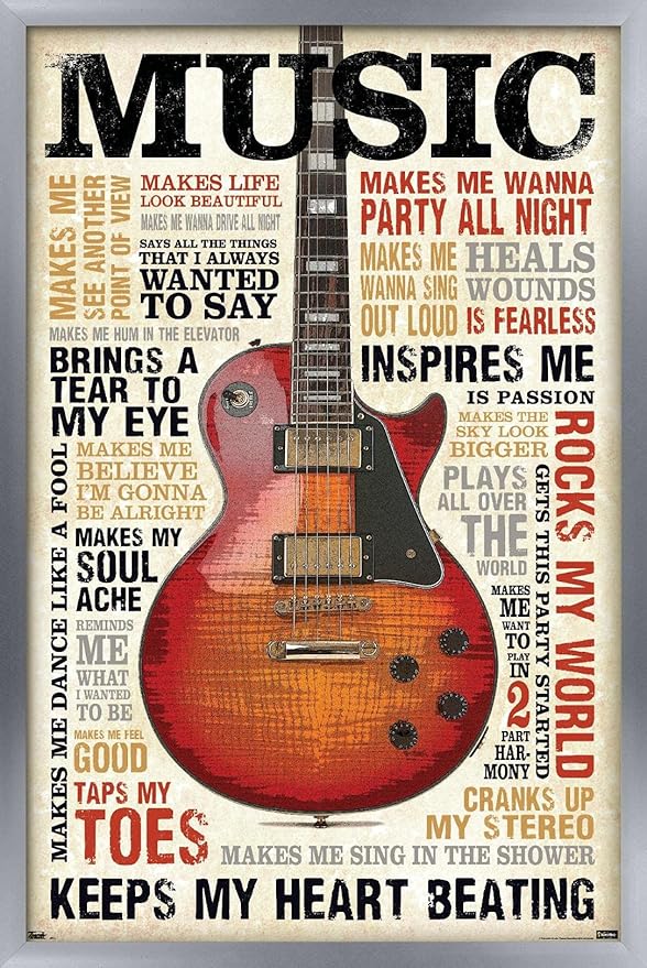 Trends International Music Inspires Me Wall Poster, 14.725" x 22.375", Silver Framed Version