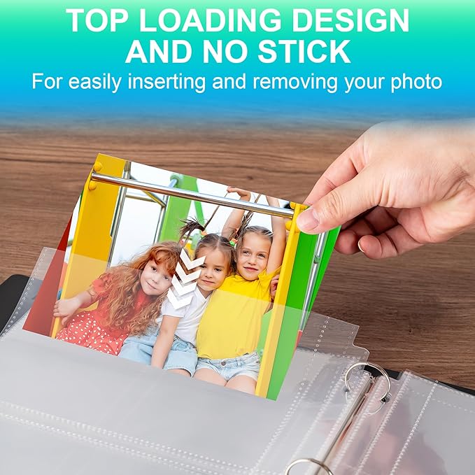 50 Pack 5 x 7 Photo Sleeves for 3 Ring Binder(200 Pictures), Heavy-Duty Archival Photo Page Protectors, Clear Picture Album Refill Pages Holds, Acid-Free