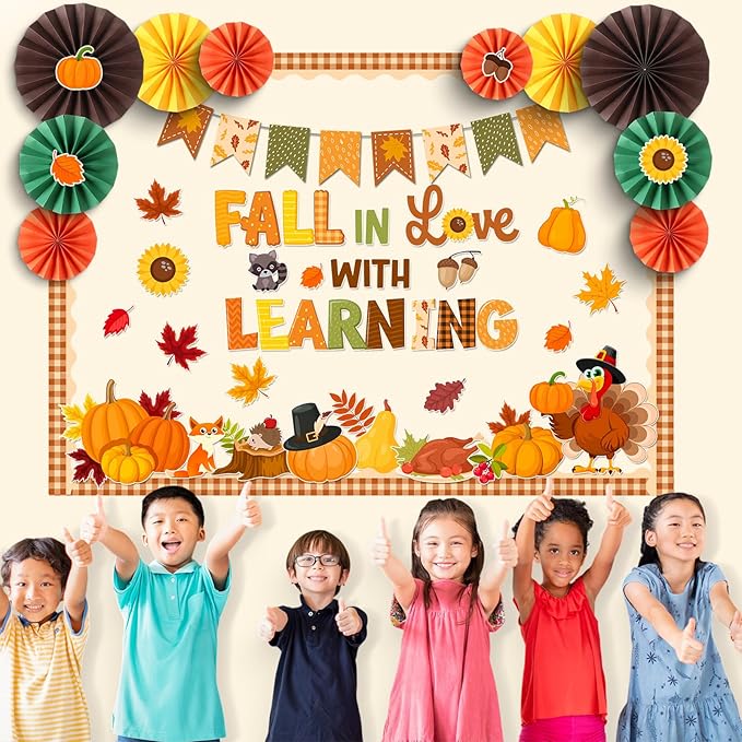 Eersida Spring Bulletin Board Decorations with Paper Fans St Patricks Day 3D Classroom Bulletin Board Christian Easter Flower Bunny Cutouts School VBS Library Church Window Wall Decor(Fall)