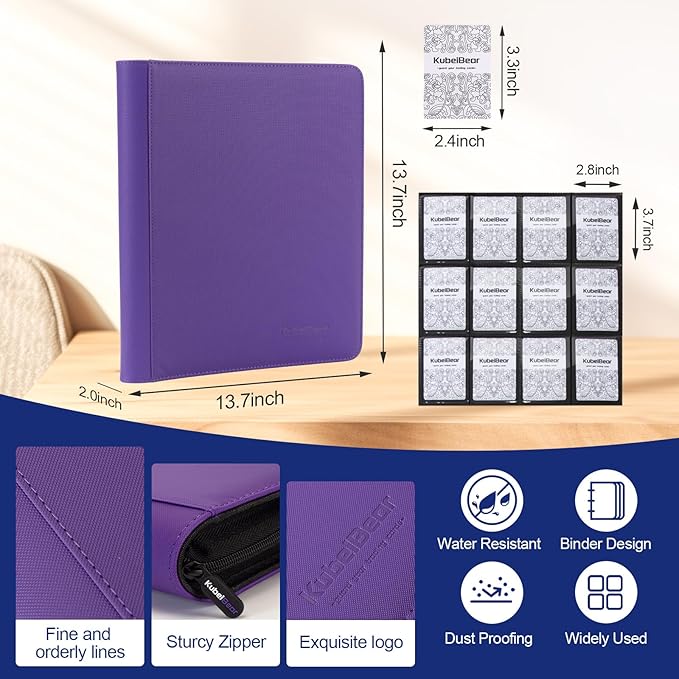Card Binder – 720 Capacity, Zippered Trading Card Holder for MTG, Sports & Collectible Cards – Acid-Free, Durable & Travel-Friendly Storage (Purple dots, 12 Pocket)