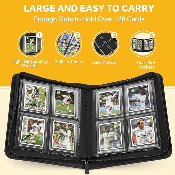 Toploader Binder,Toploader Hard Cases, 4-Pocket Pages Sleeves Hold up 128 Cards.Toploader Card Binder with Sleeves for “3×4” rigid，Card Holder(Blackish Green)