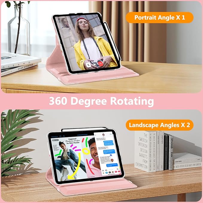 Fintie Rotating Case for iPad (A16) 11th Generation 11 Inch (2025), iPad 10th Generation 10.9 Inch (2022) - [Built-in Pencil Holder] 360 Degree Rotating Protective Stand Cover, Strawberry Cow