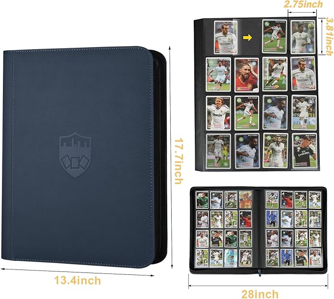 Trading Card Binder 16 Pocket, GERMUN PU Cover Card Binder for 1000+ Cards, Premium Trading Card Holder Folders, Double Sided Pocket Card Album for MTG, TCG (Blue)