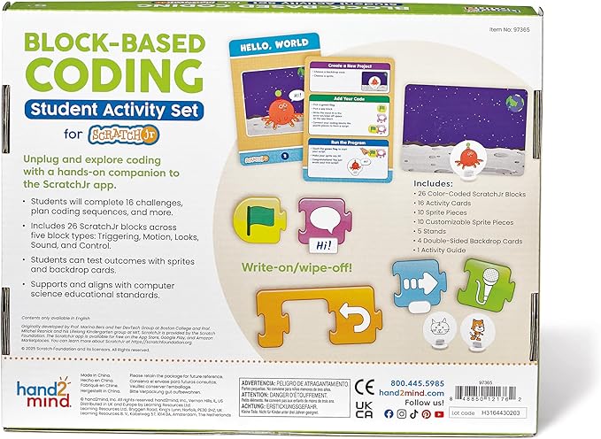 hand2mind ScratchJr Block-Based Coding Student Activity Set, Learn to Code, Computer Science and Programming for Kids, STEM Activities, STEM Classroom, Coding for Kids, Science Teacher Supplies