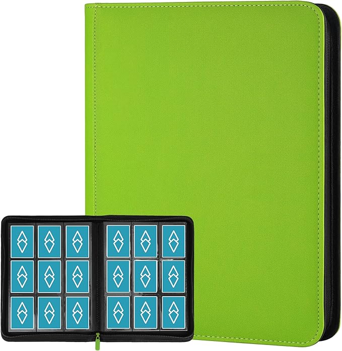 Trading Card Binder 9 Pocket, GERMUN PU Cover Card Binder for 360 Cards, Premium Trading Card Holder Folders, Double Sided Pocket Card Album for MTG, TCG (Grass Green)