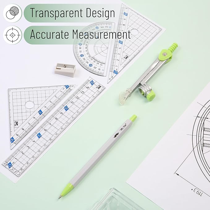 Mr. Pen- Geometry Set, 7 pcs, Compass for Geometry Compass Math, Geometry Kit with Storage Box, Math Compass, Geometry Set for School, Protractor and Compass Set, Drawing Tools, Ruler Set