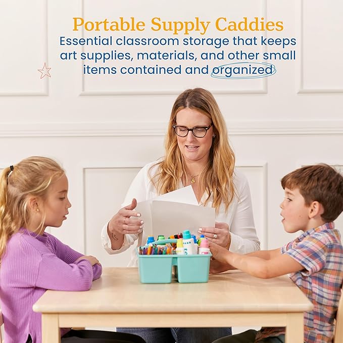 ECR4Kids 4-Compartment Medium Plastic Caddy, Multipurpose Organization, Contemporary, 6-Pack