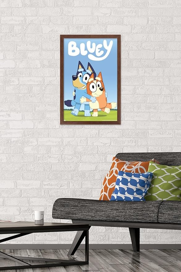 Bluey - Hug Wall Poster, 22.4L" x 14.7W", Mahogany Framed Version