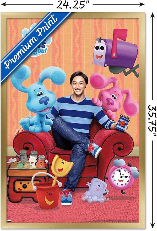 Nickelodeon Blue's Clues - Group Wall Poster, 34L" x 22.4W", Gold Framed Version