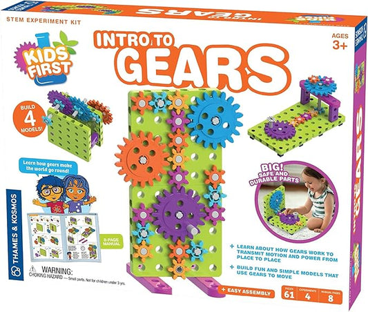 Thames & Kosmos Kids First: Intro to Gears STEM Experiment Kit for Ages 3+ | Build 4 Models, Learn About Gears, Power & Motion | Intro to Mechanical Engineering for Young Learners | Durable Parts