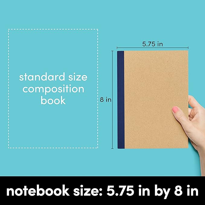 PAPERAGE 48-Pack Composition Notebook Journals, 120 Pages, Kraft Cover with Jewel Tone Spines, College Ruled Lined Paper, Small Size (8 in x 5.75 in) – for Home, Office or School Supplies